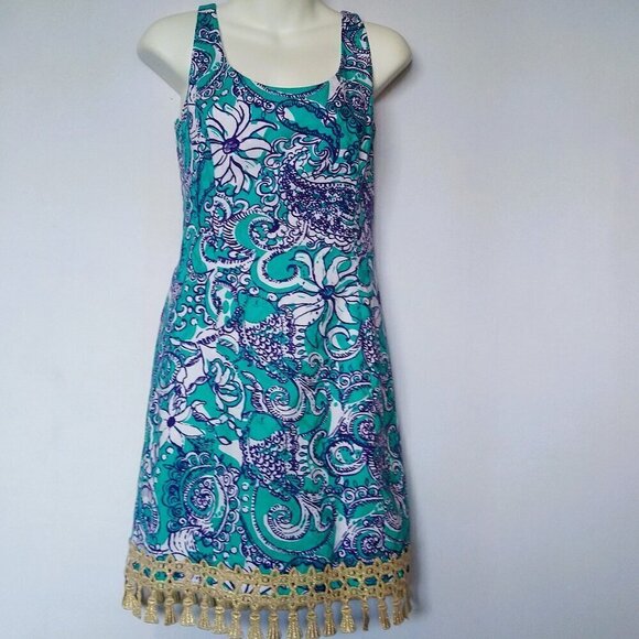 Lilly Pulitzer Eaton Shift Dress Size 4 Tassel Montauk Seaside - Picture 1 of 5